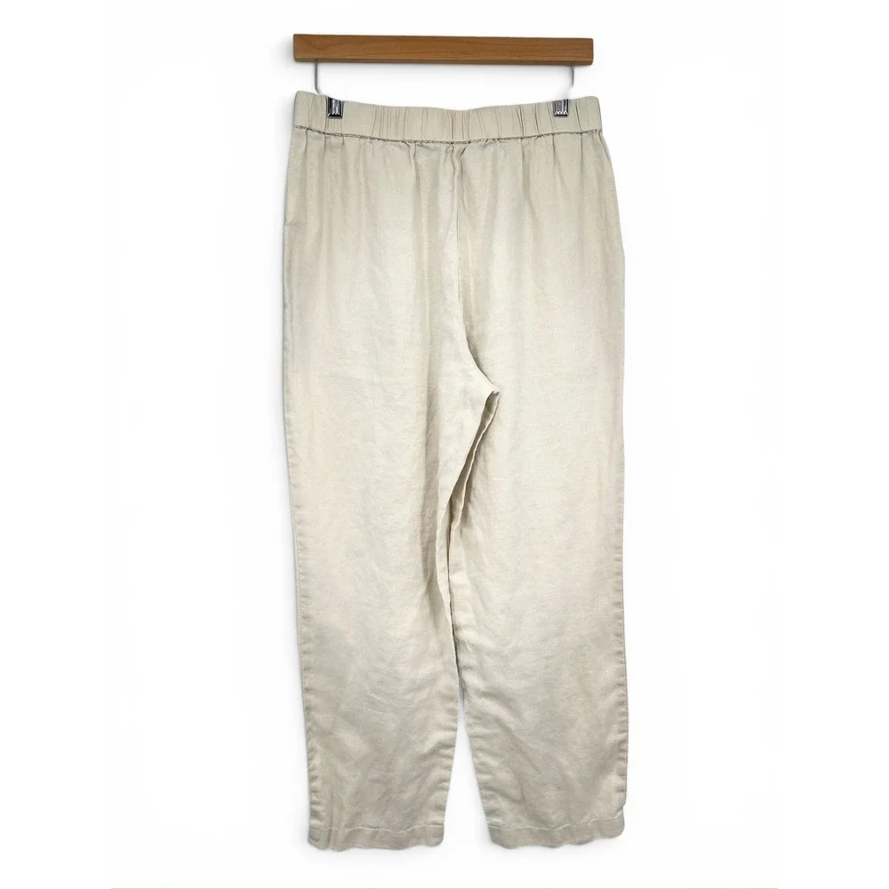 Quince European Linen Wide Leg Pants Oatmeal Beige Elastic Waist Womens Medium
